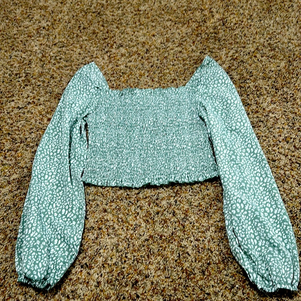 Off the shoulder green cheetah print crop top
